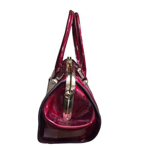 Candace Christian Stella Burgundy Red Patent Vegan Leather Top Handle Bag purse - Picture 3 of 10